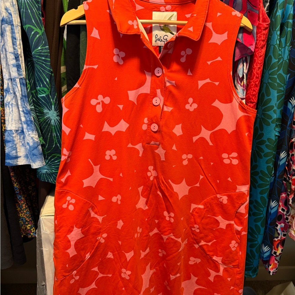 Lesley Evers Orange and Pink Geometric Shirt dress